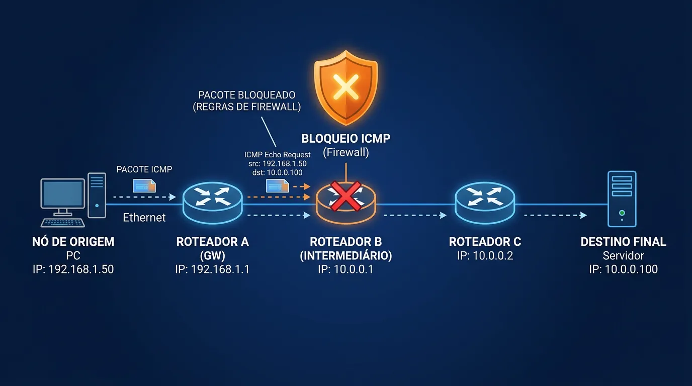 Diagrama de roteamento bloqueando ICMP