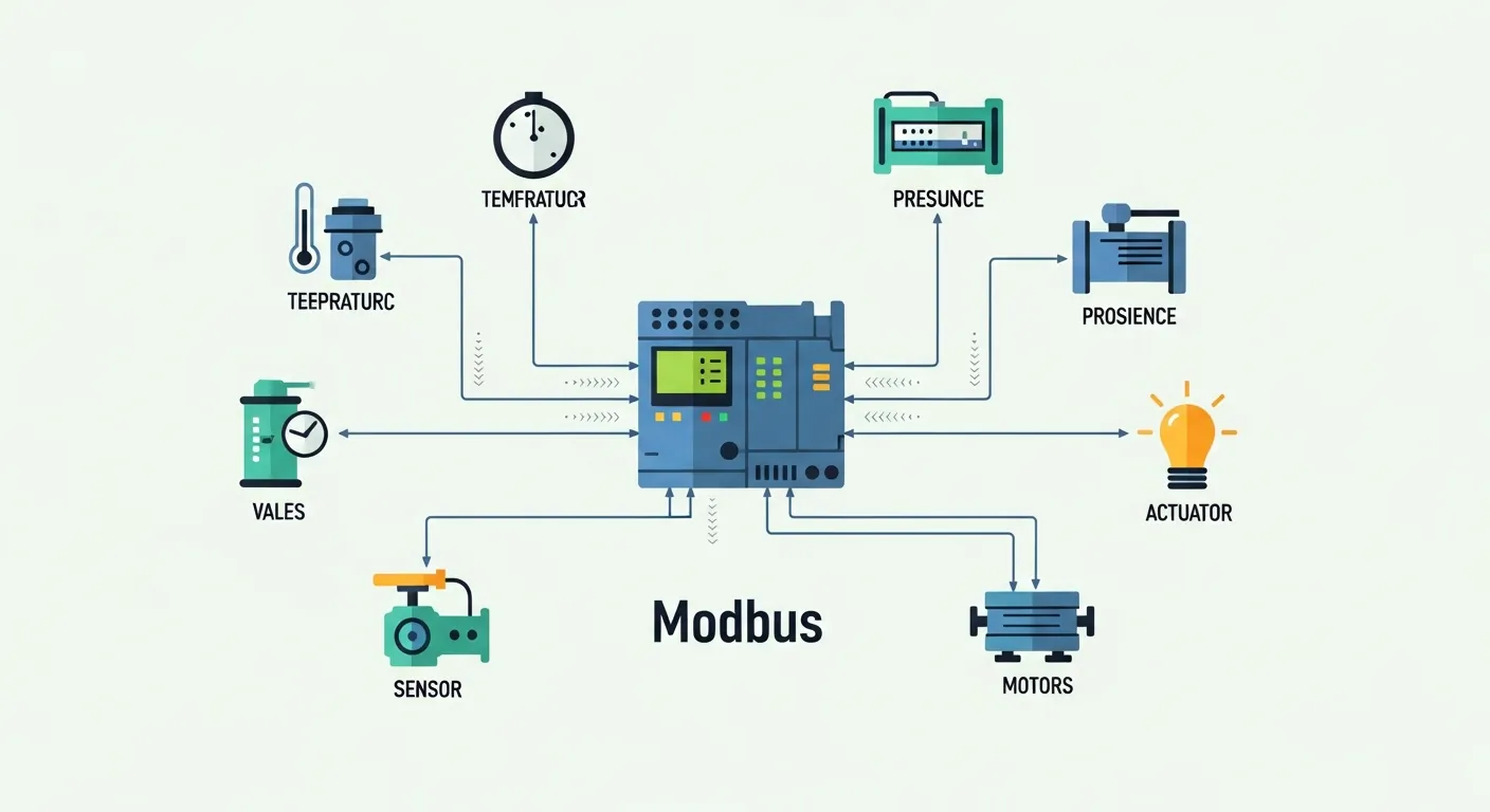 Diagrama da rede Modbus na automação industrial