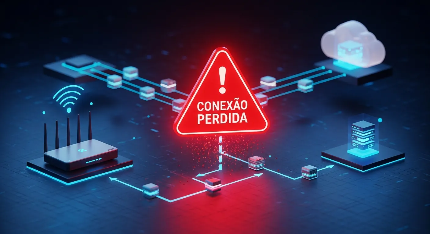 Diagrama de roteamento de rede com erro de conexao