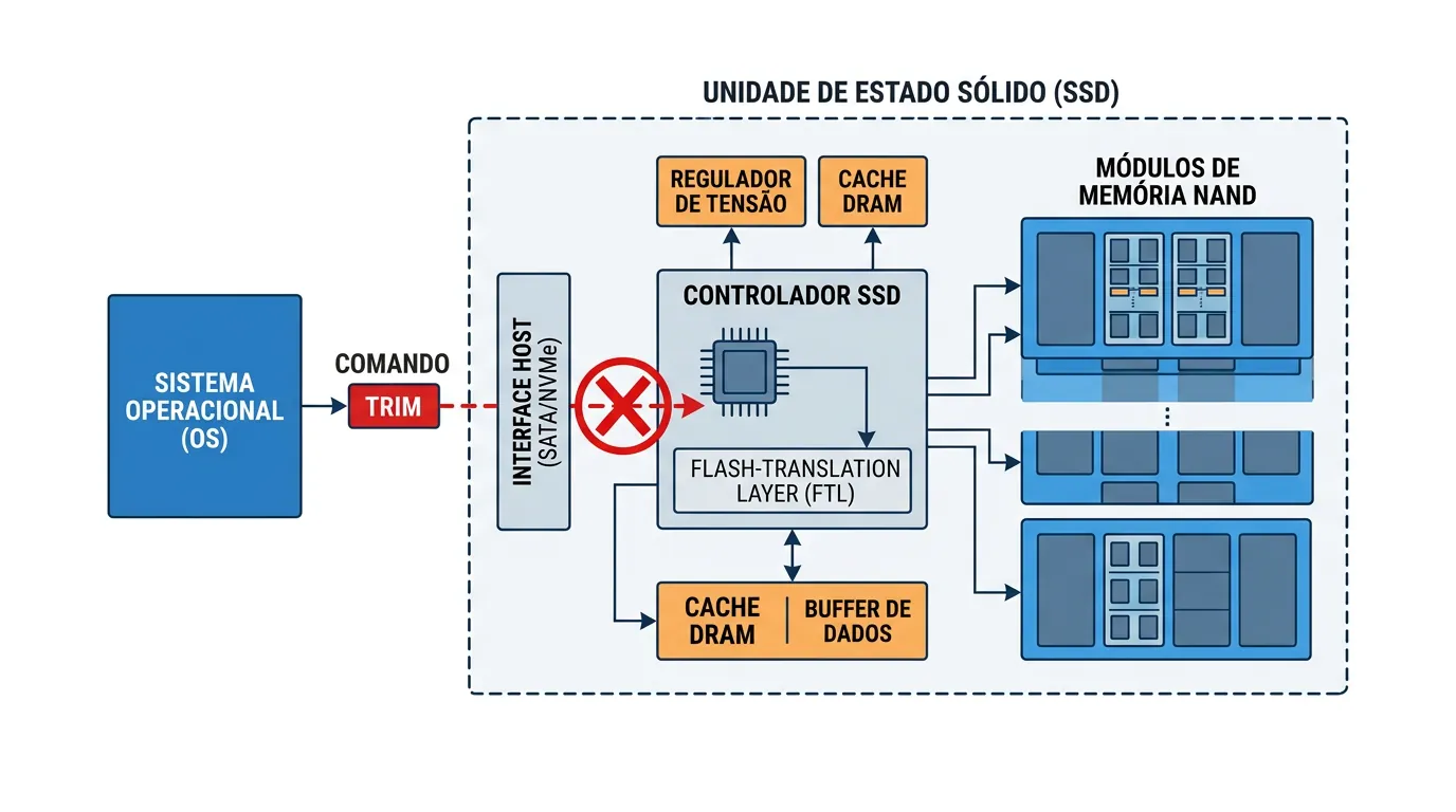 Diagrama do funcionamento do comando TRIM em SSDs