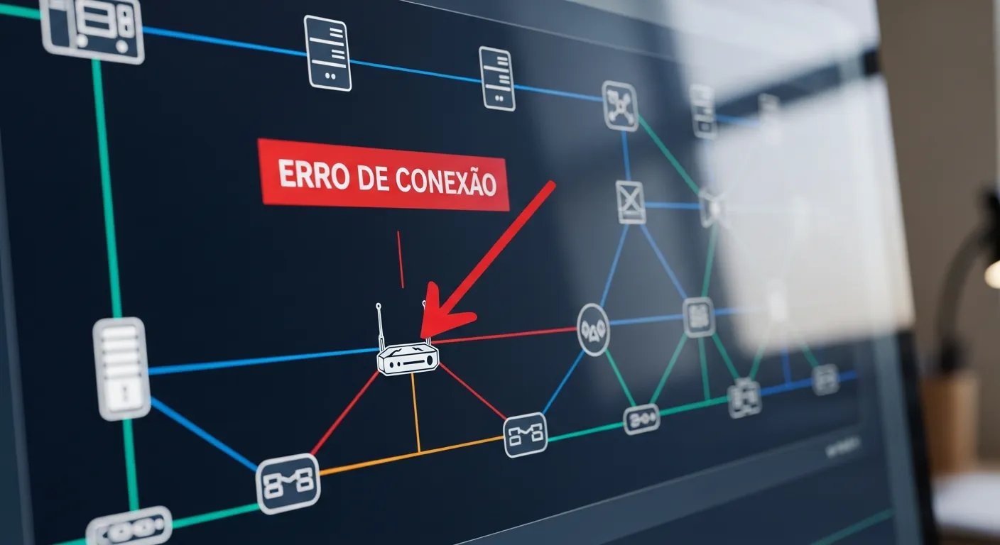 Diagrama de troubleshooting de conectividade em tela de computador
