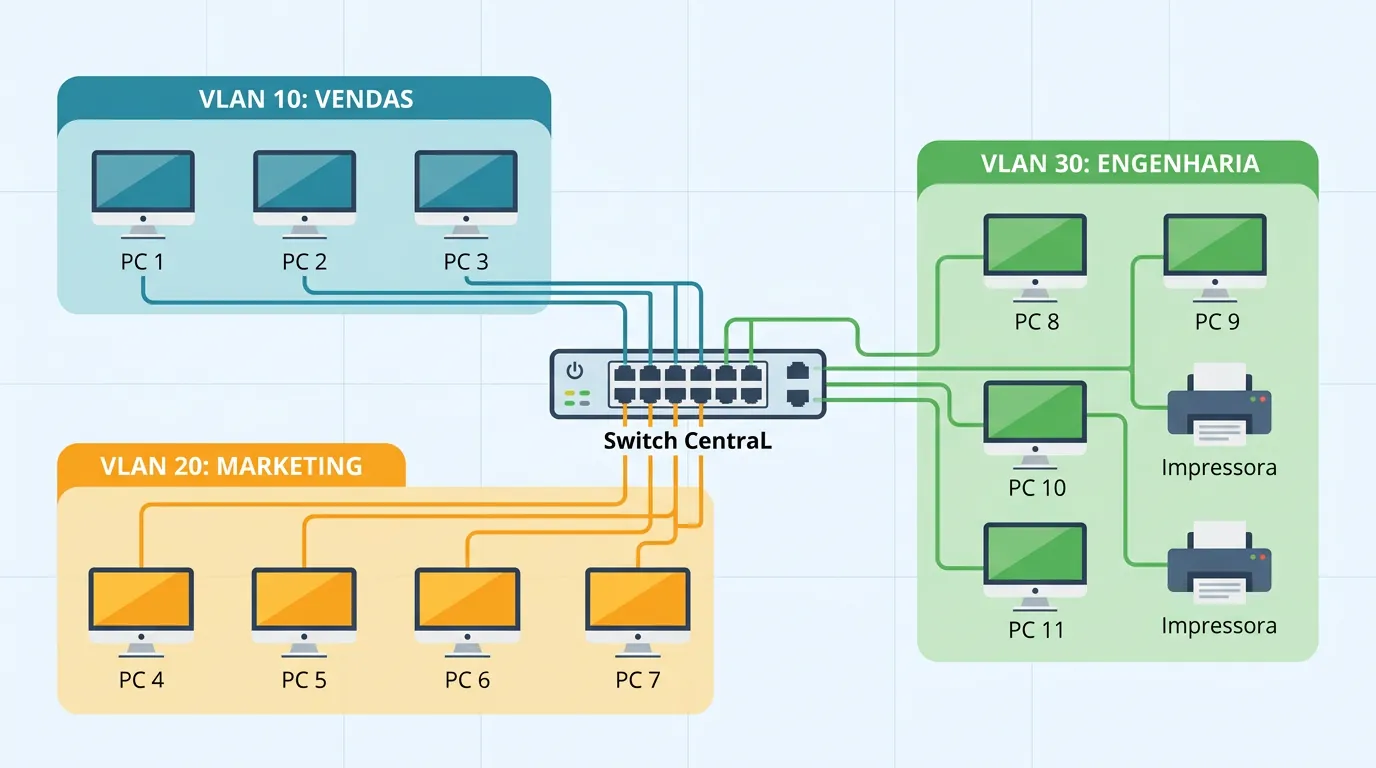 Diagrama de funcionamento de VLANs em um switch