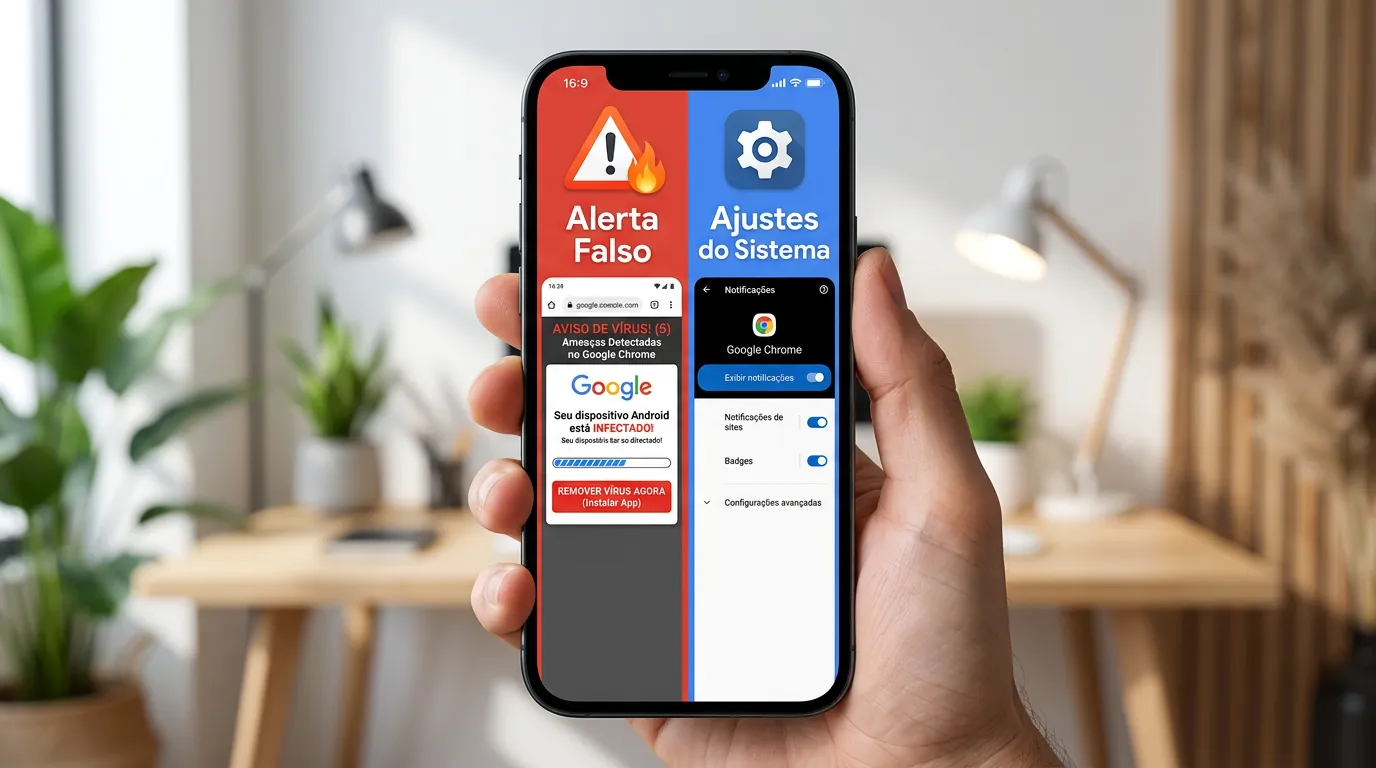 Diferença entre alerta falso de vírus no navegador e infecção real no celular