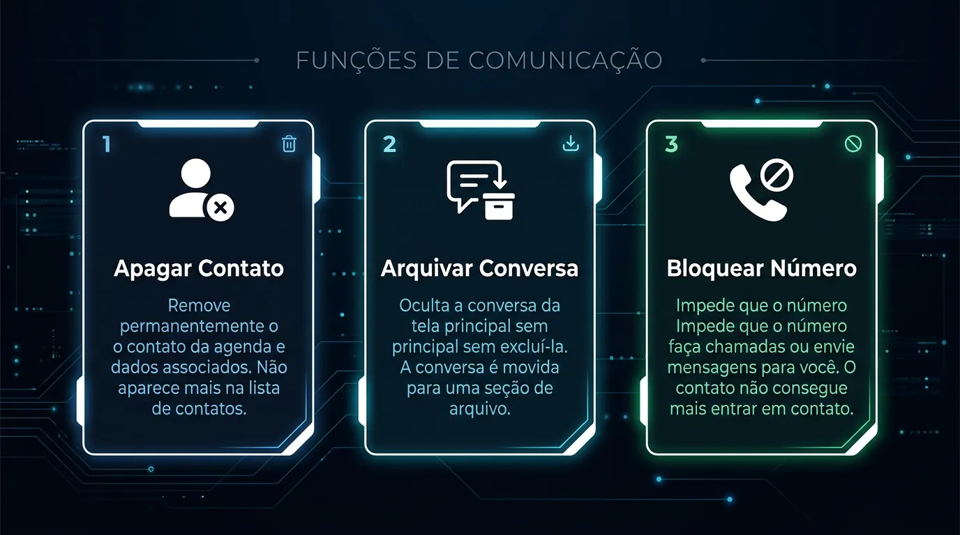 Diferença entre apagar contato, arquivar conversa e bloquear no WhatsApp
