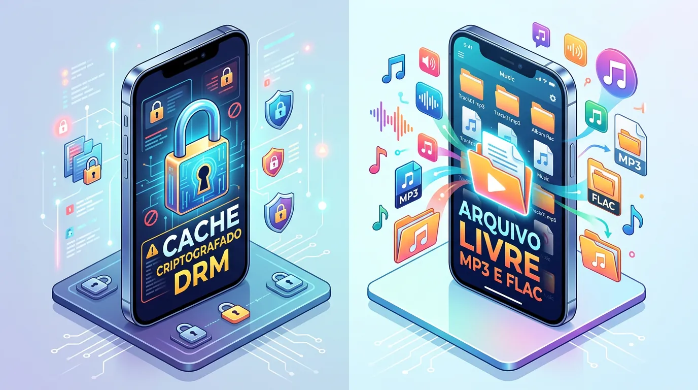 Diferença entre música em cache DRM e arquivo MP3 ou FLAC no celular