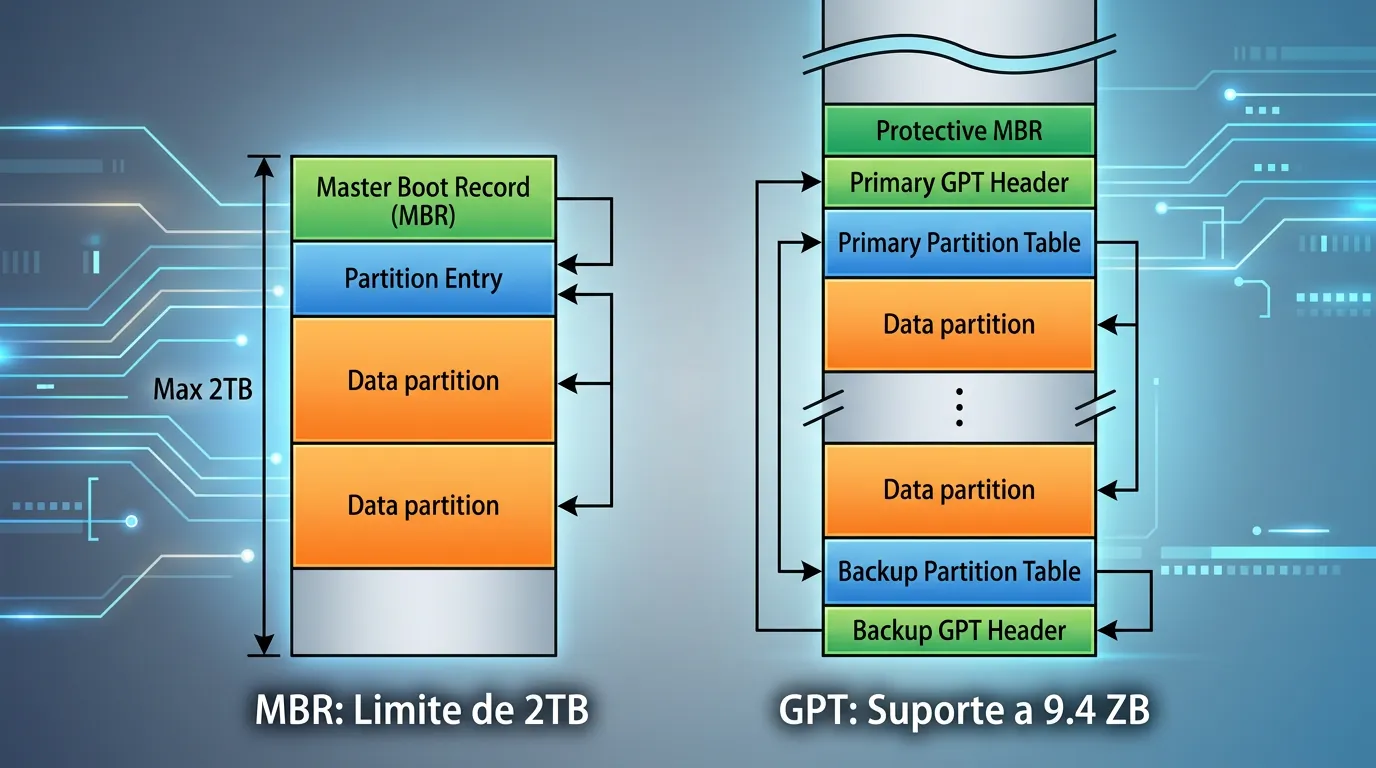 Comparacao estrutural entre particoes MBR e GPT