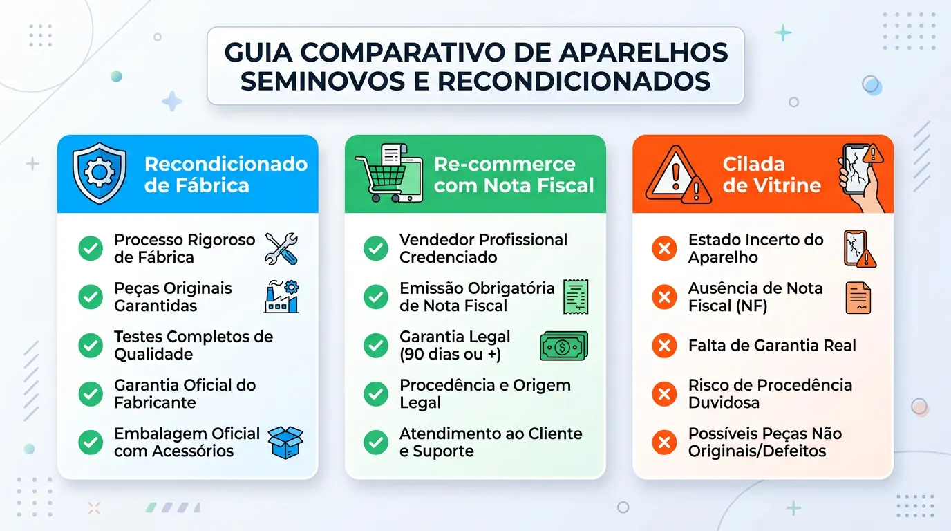 Diferença entre celular recondicionado de fábrica, re-commerce e vitrine