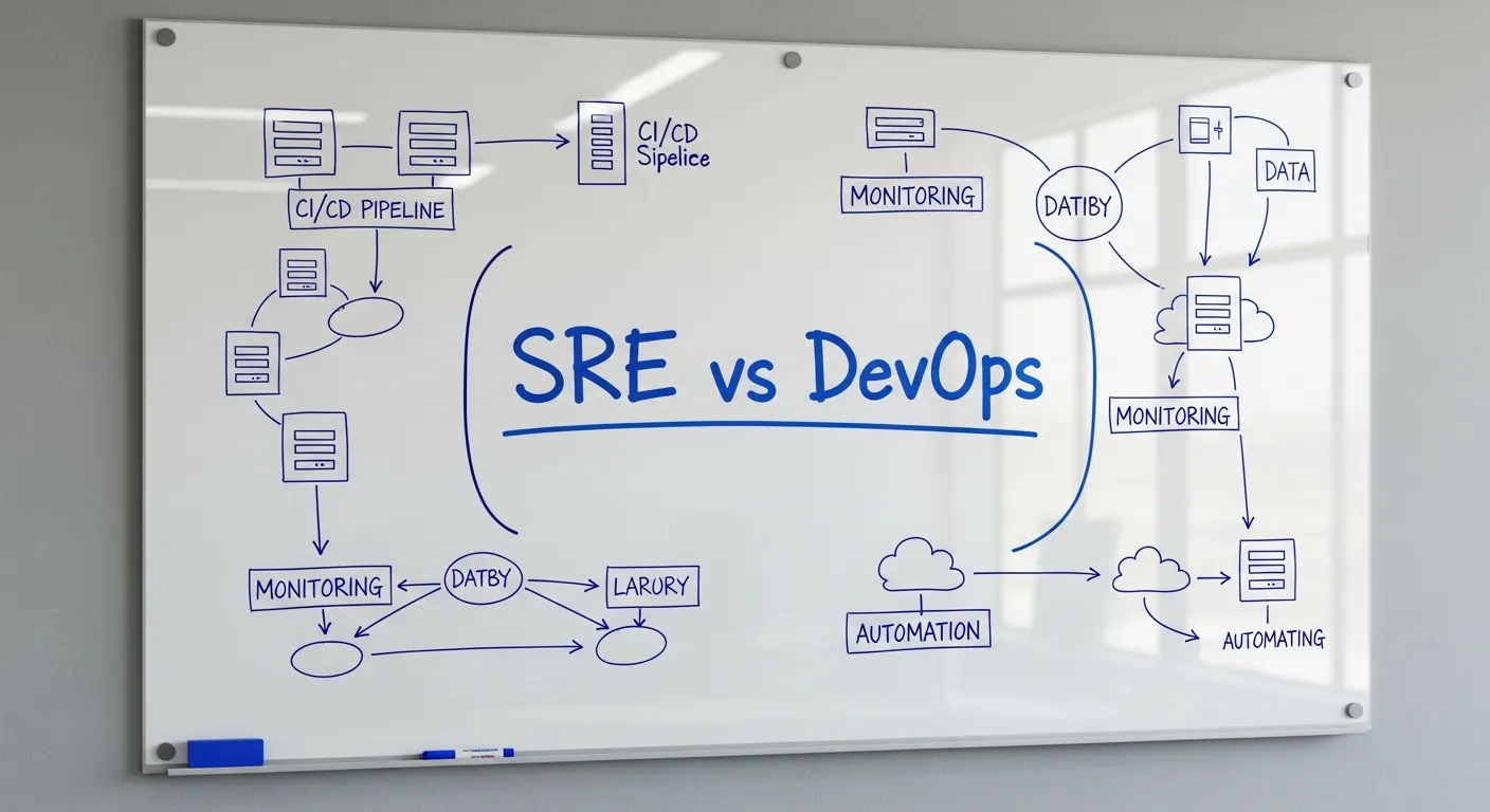 Diferença entre SRE e DevOps na lousa