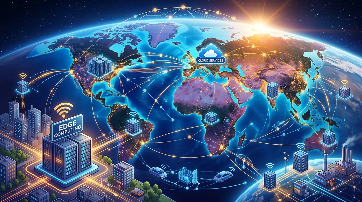 Ilustração de servidores em nuvem e edge computing