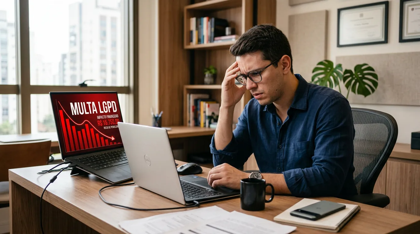 Empreendedor analisando riscos da LGPD em notebook