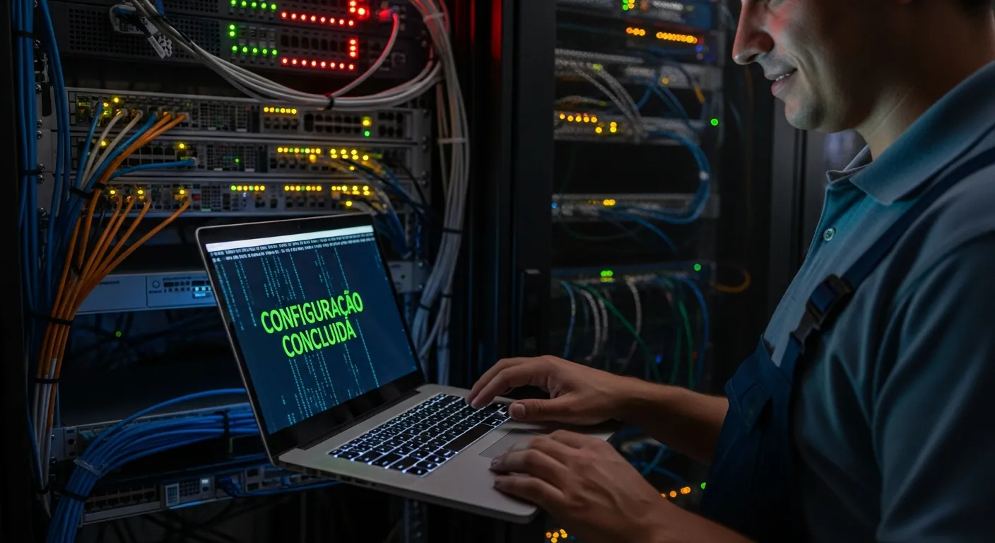 Engenheiro de redes configurando infraestrutura