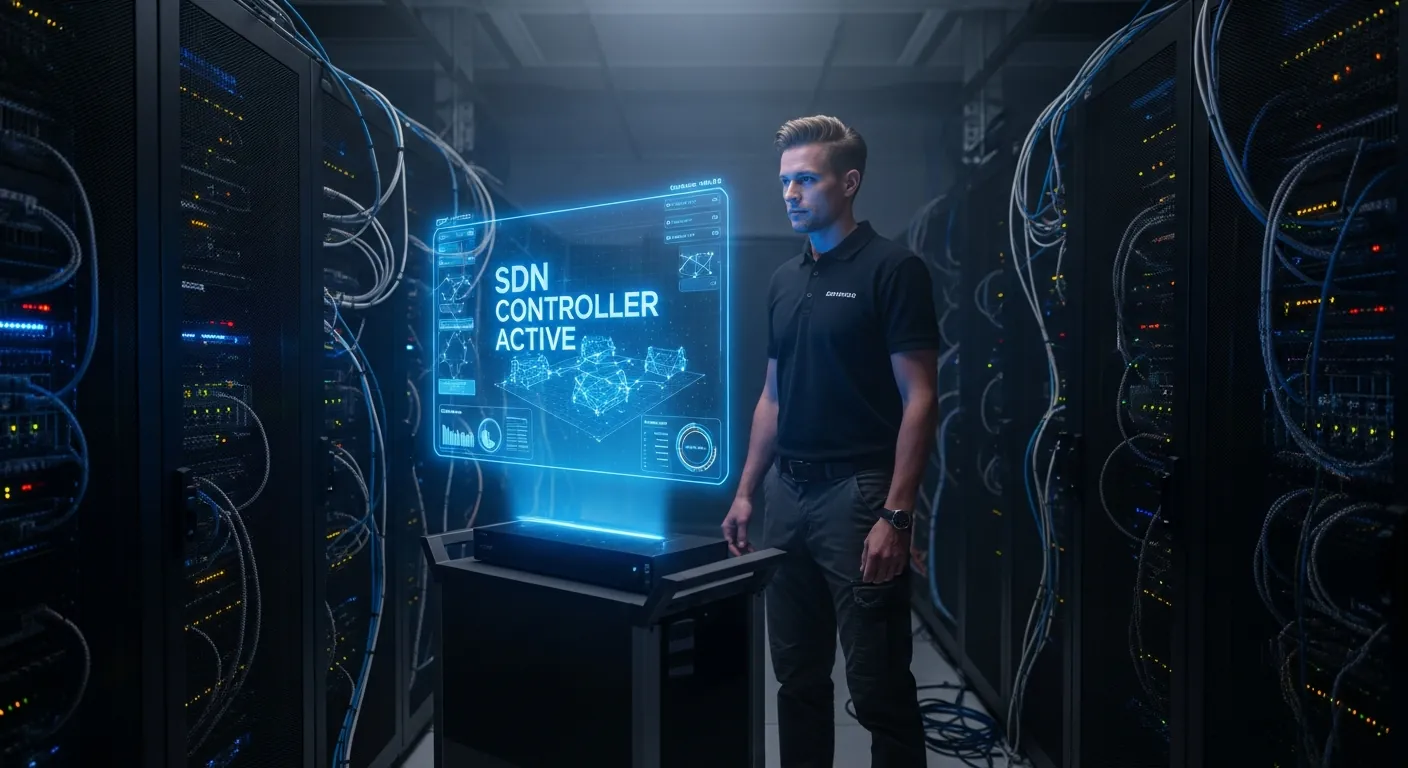 Engenheiro gerenciando rede via Controlador SDN