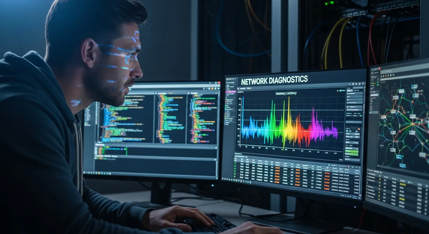 Engenheiro de redes analisando gráficos de latência