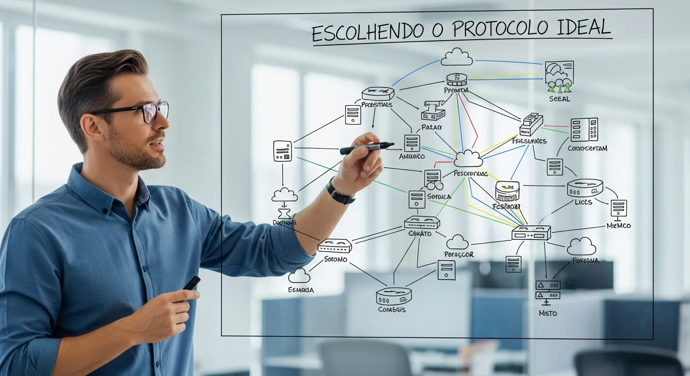 Engenheiro de redes planejando a topologia OSPF e EIGRP
