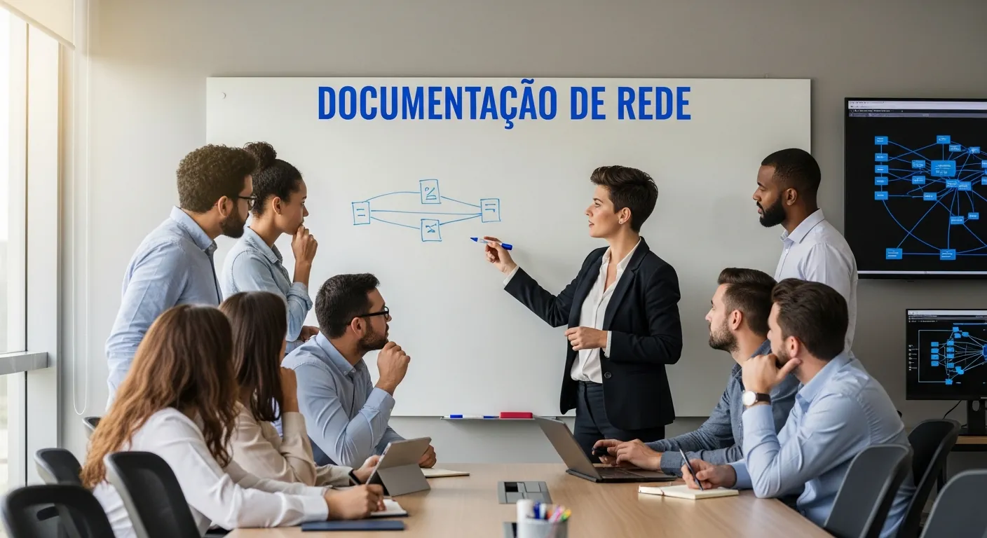 Equipe de TI discutindo documentacao de rede