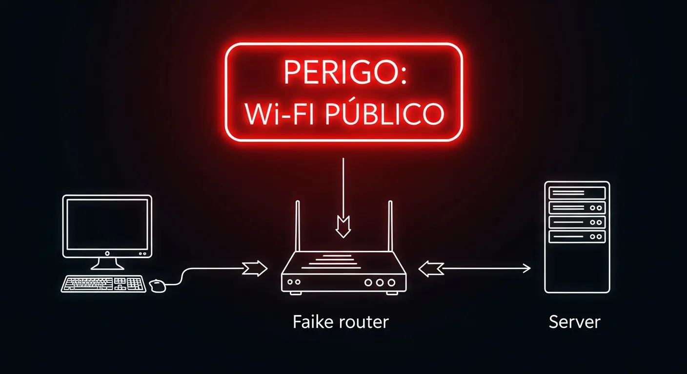 Esquema de ataque MitM em Wi-Fi público