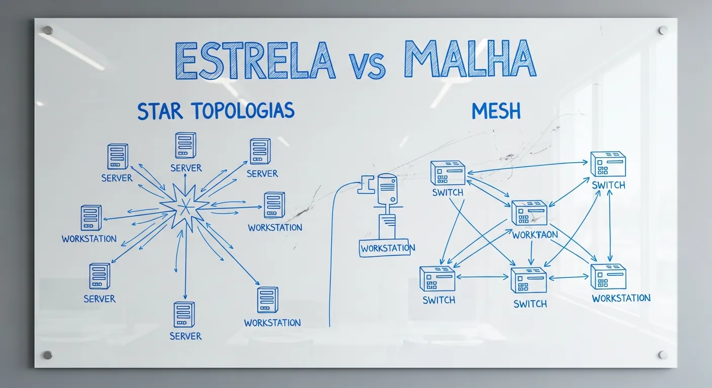 Desenho de topologia estrela e malha em lousa
