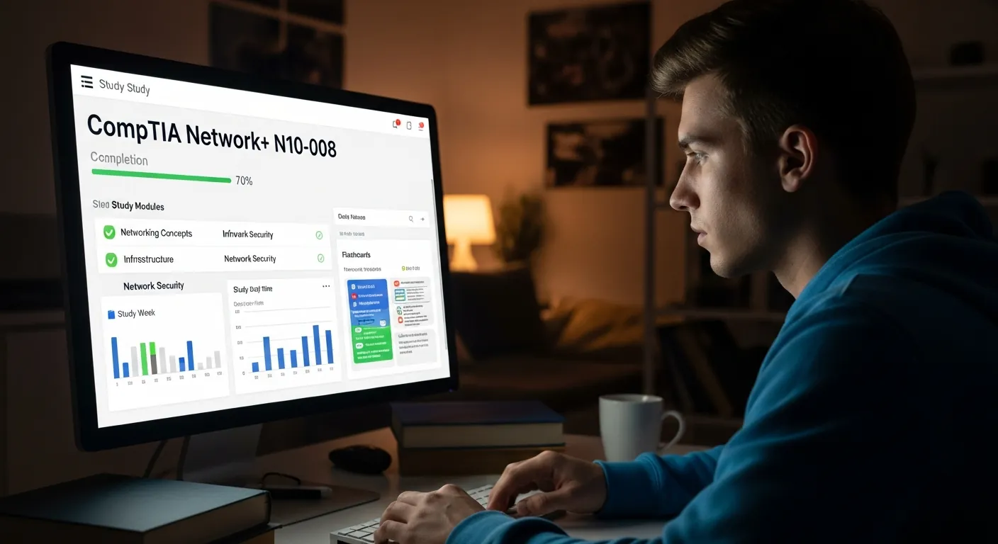 Estudante se preparando para certificação de redes