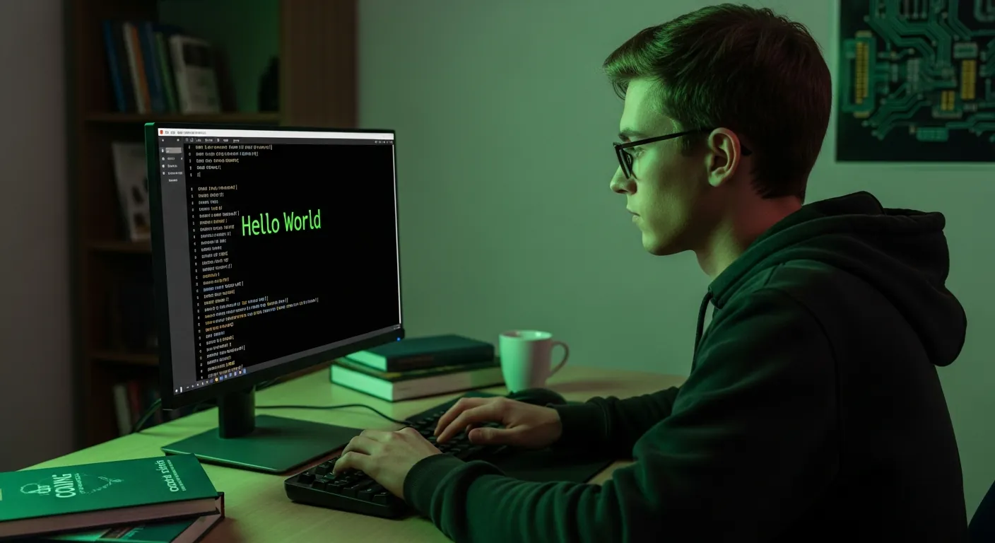 Estudante aprendendo programação básica