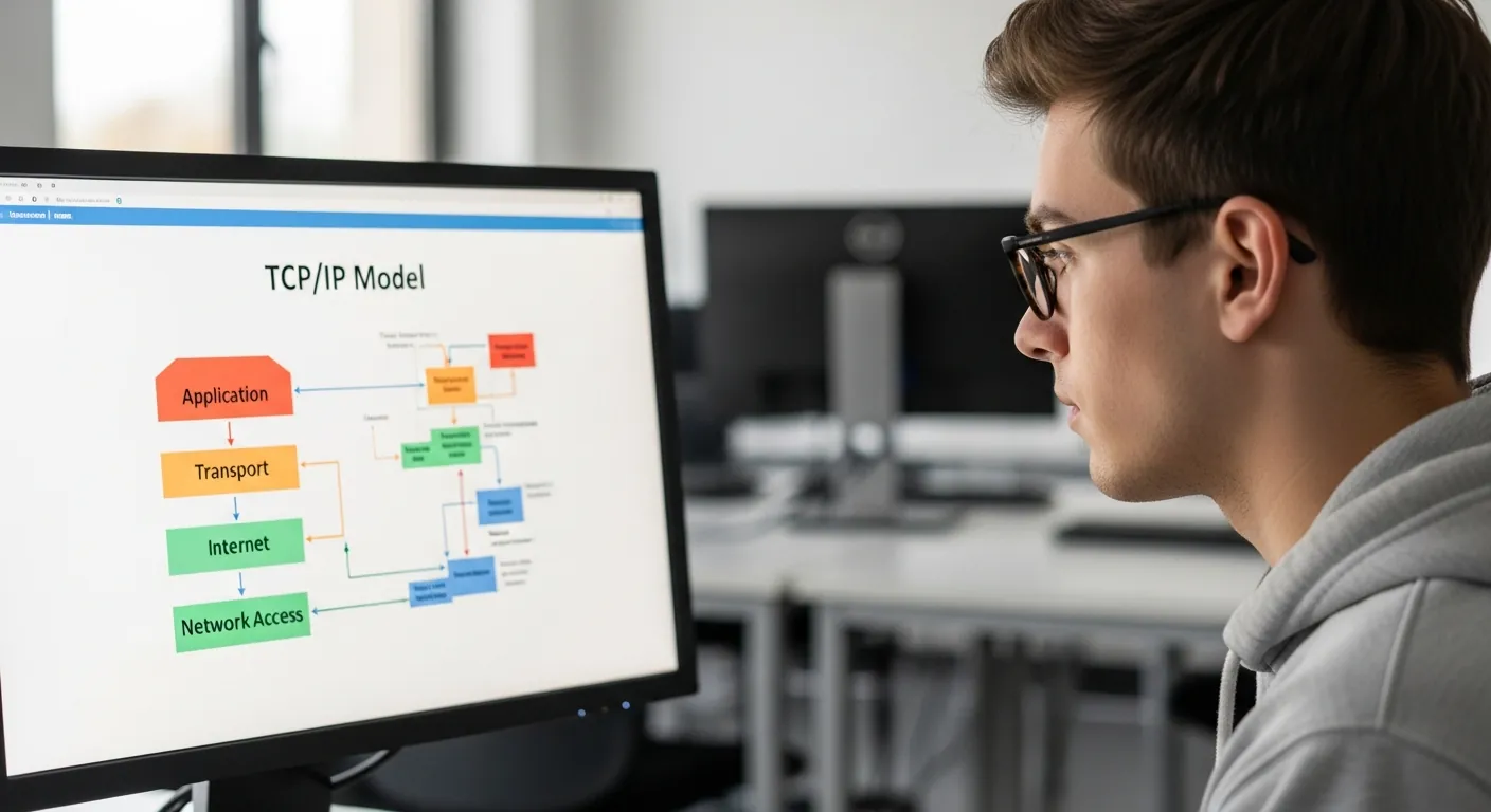 Estudante de TI aprendendo o modelo TCP/IP