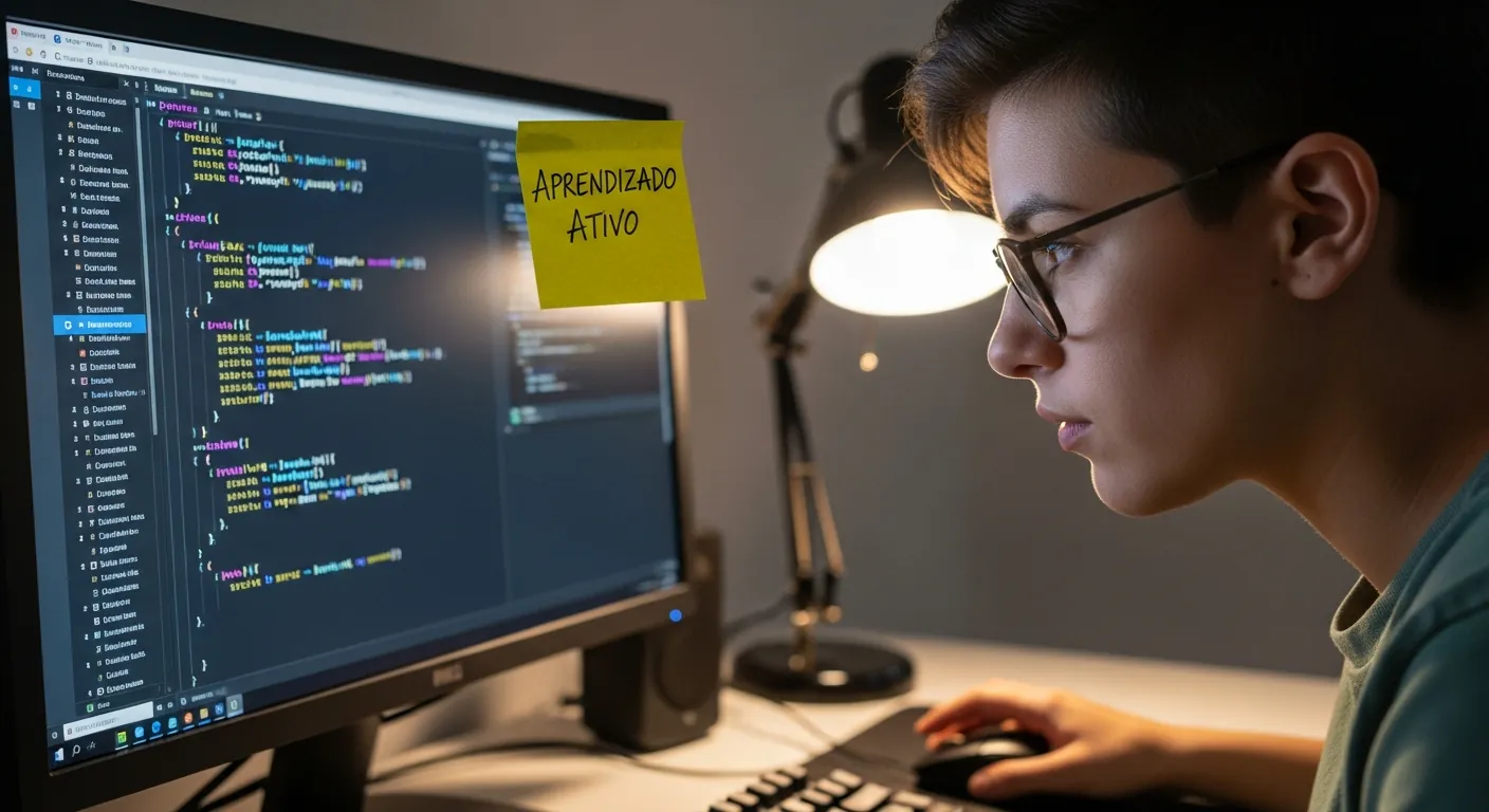 Estudante de TI aplicando aprendizado ativo