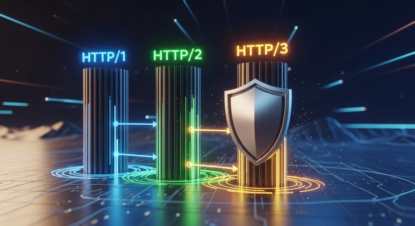 Comparação visual da evolução do protocolo HTTP