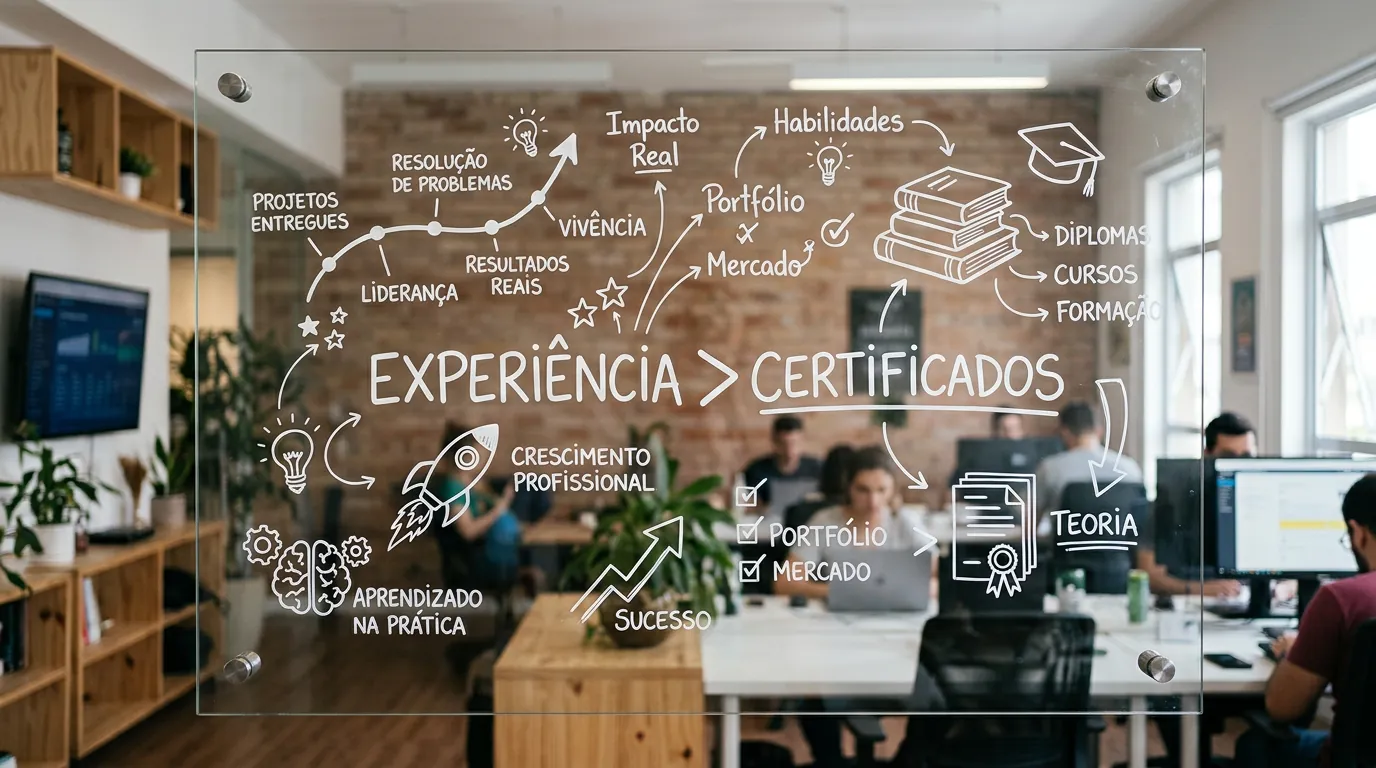 Lousa com a equação experiência maior que certificados