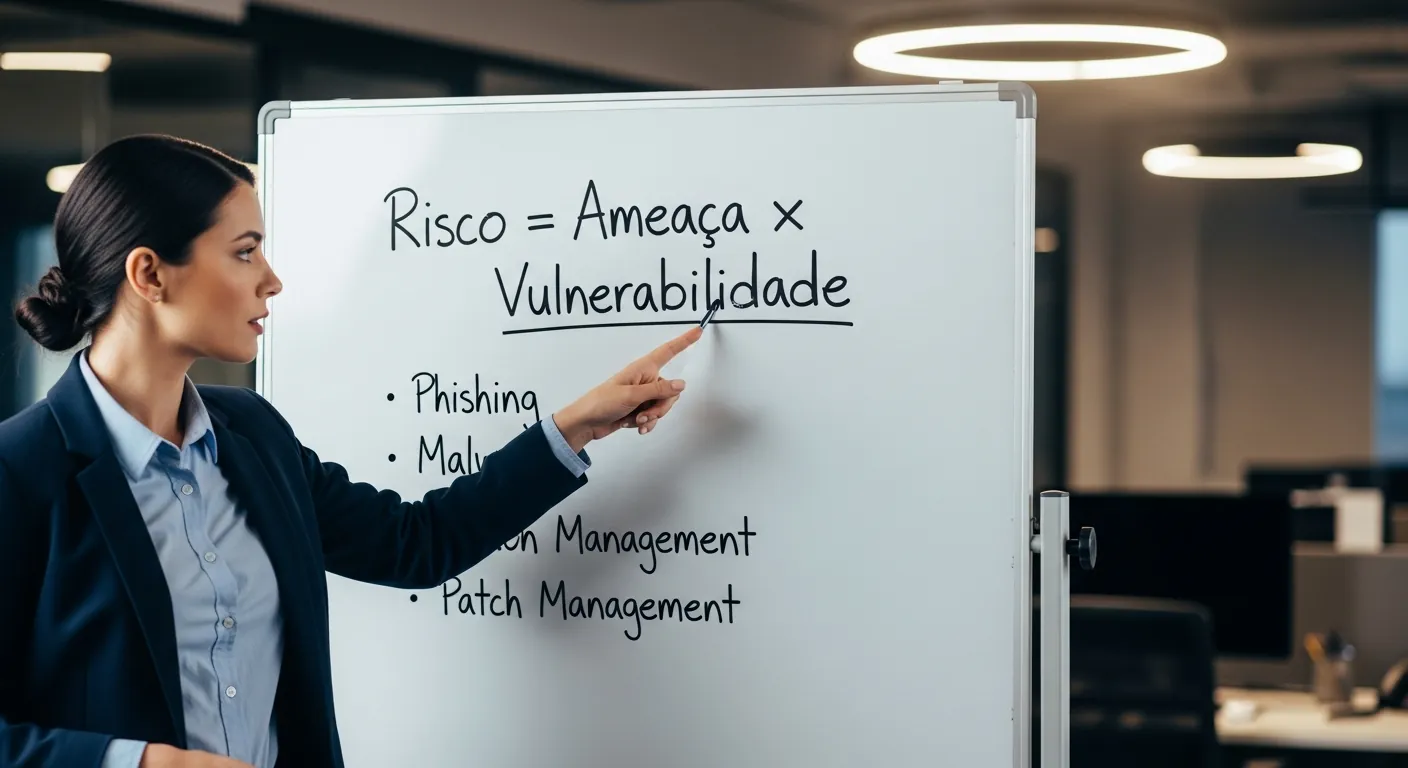 Profissional de TI explicando riscos