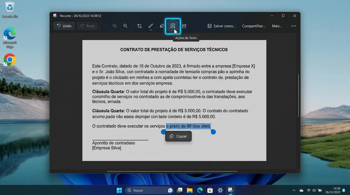 Recurso de extrair texto de print OCR na Ferramenta de Captura do Windows 11