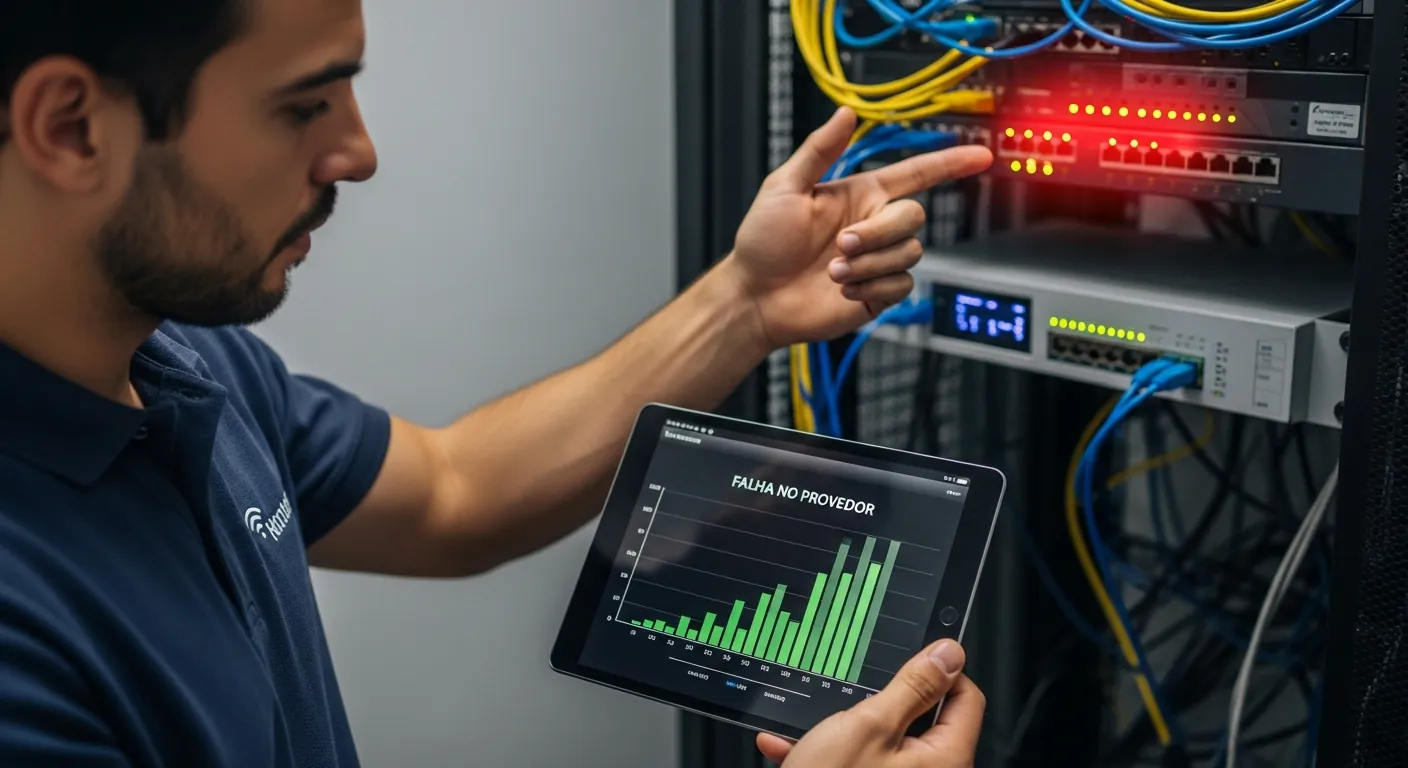 Tecnico verificando falha no provedor de internet