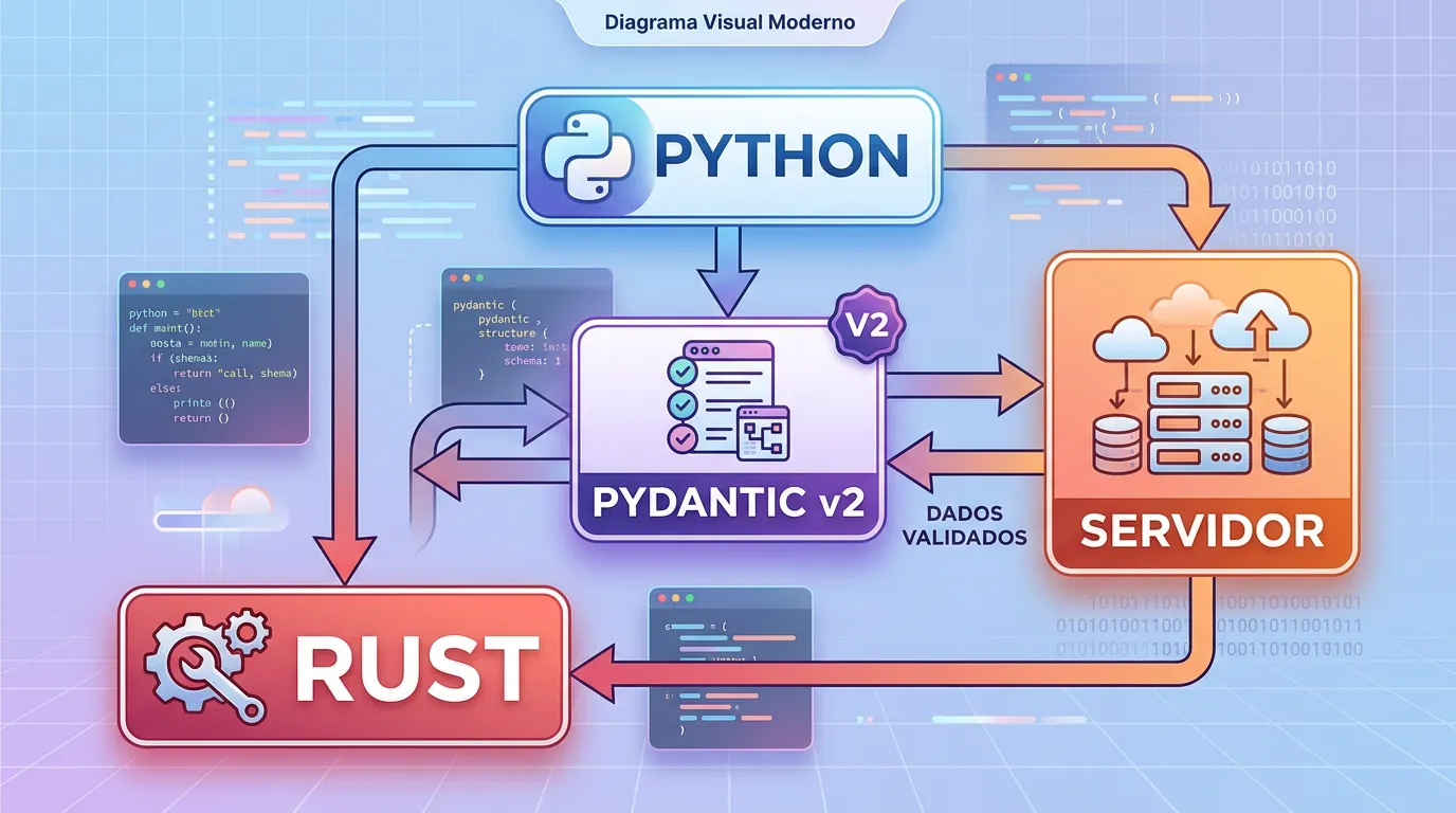 Diagrama de arquitetura do FastAPI com Pydantic v2 e Rust