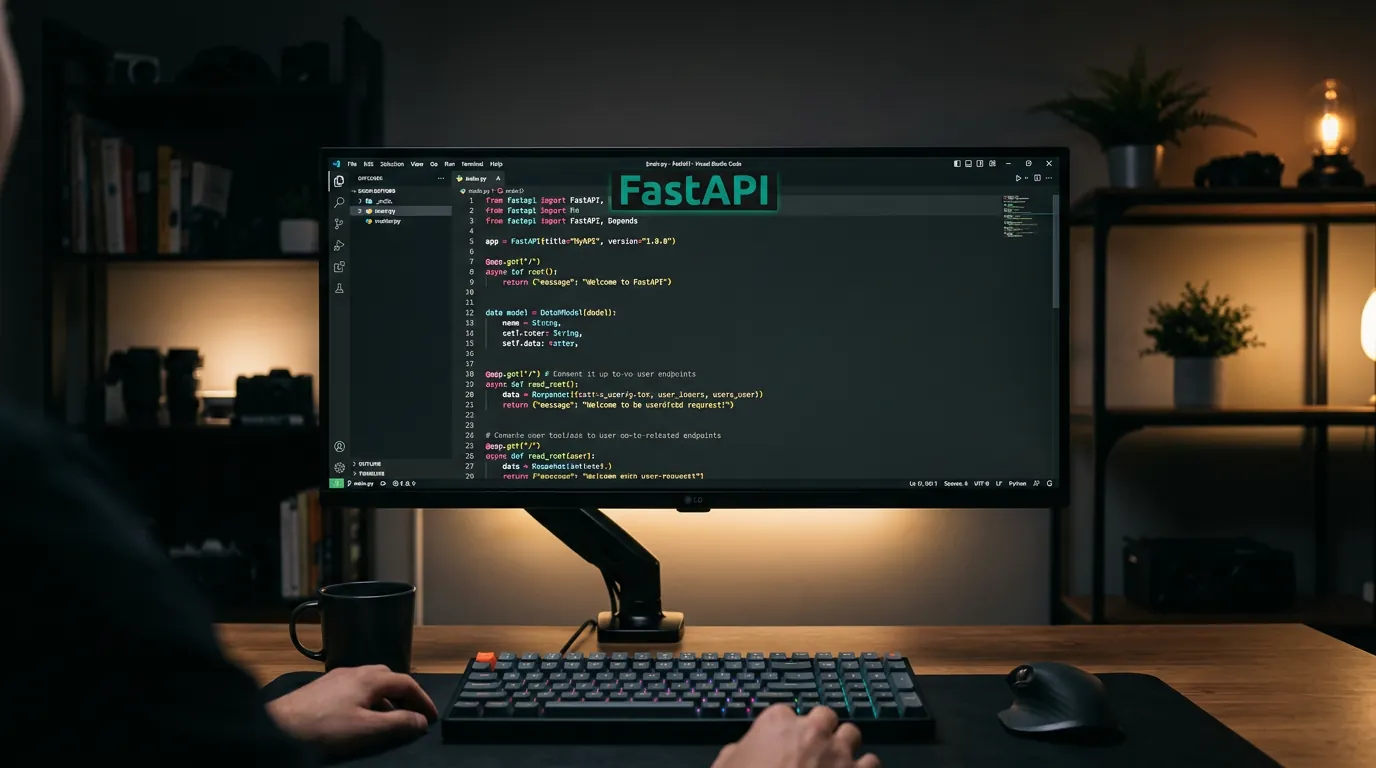 Código Python do FastAPI na tela de um computador