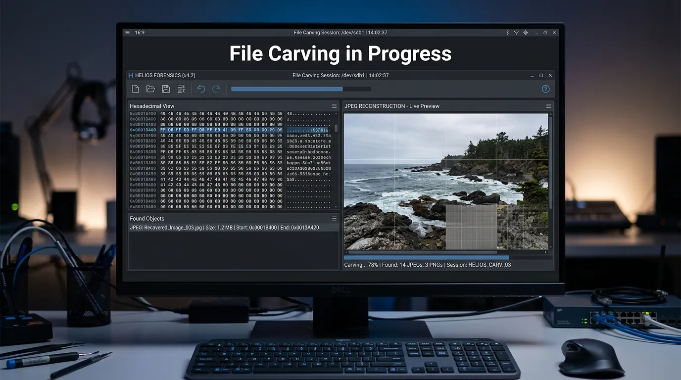 Software de File Carving extraindo dados de um disco