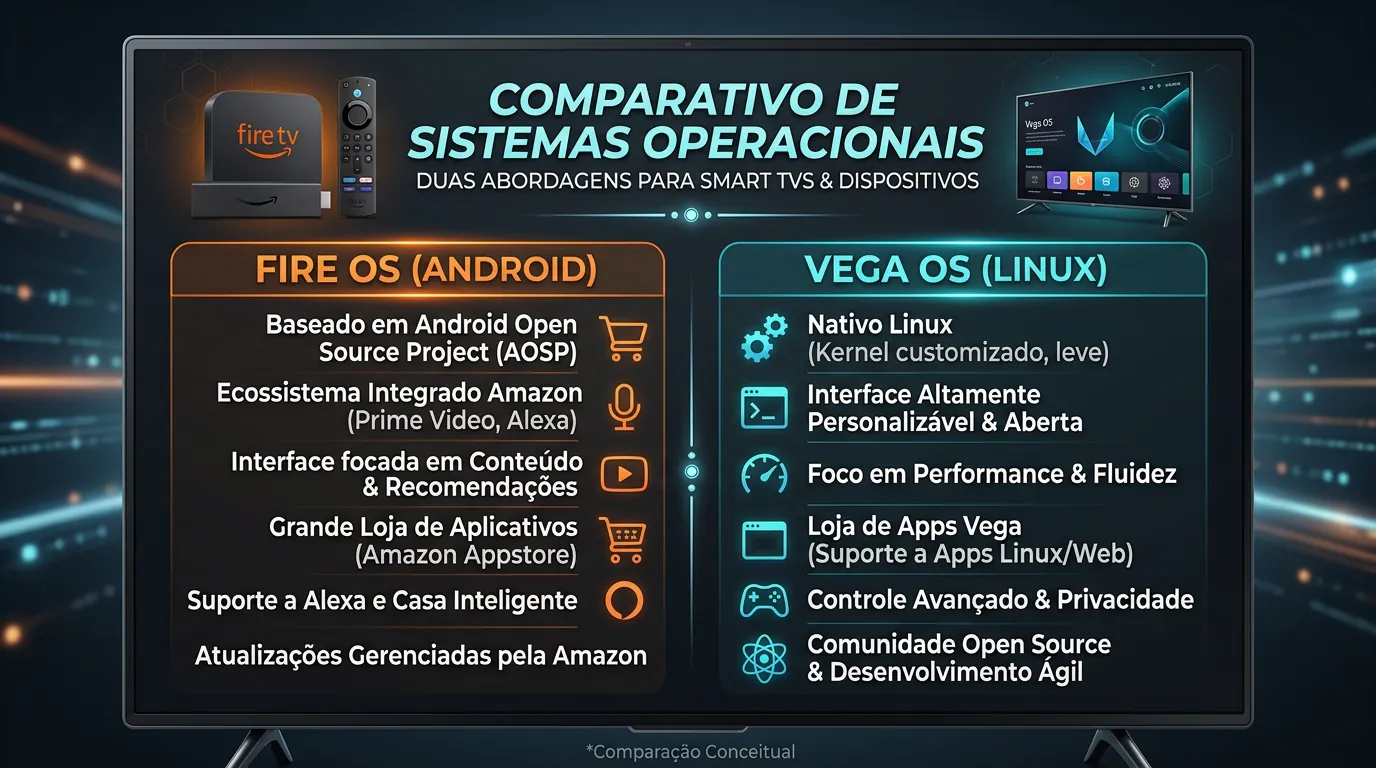 Comparativo entre sistemas Fire OS e Vega OS no Fire TV Stick