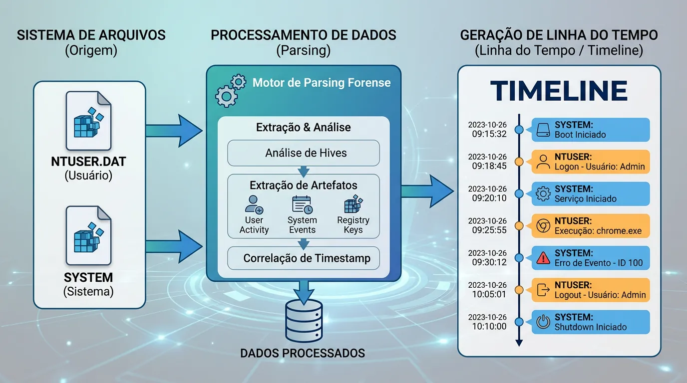 Diagrama de fluxo de análise forense do Registro do Windows