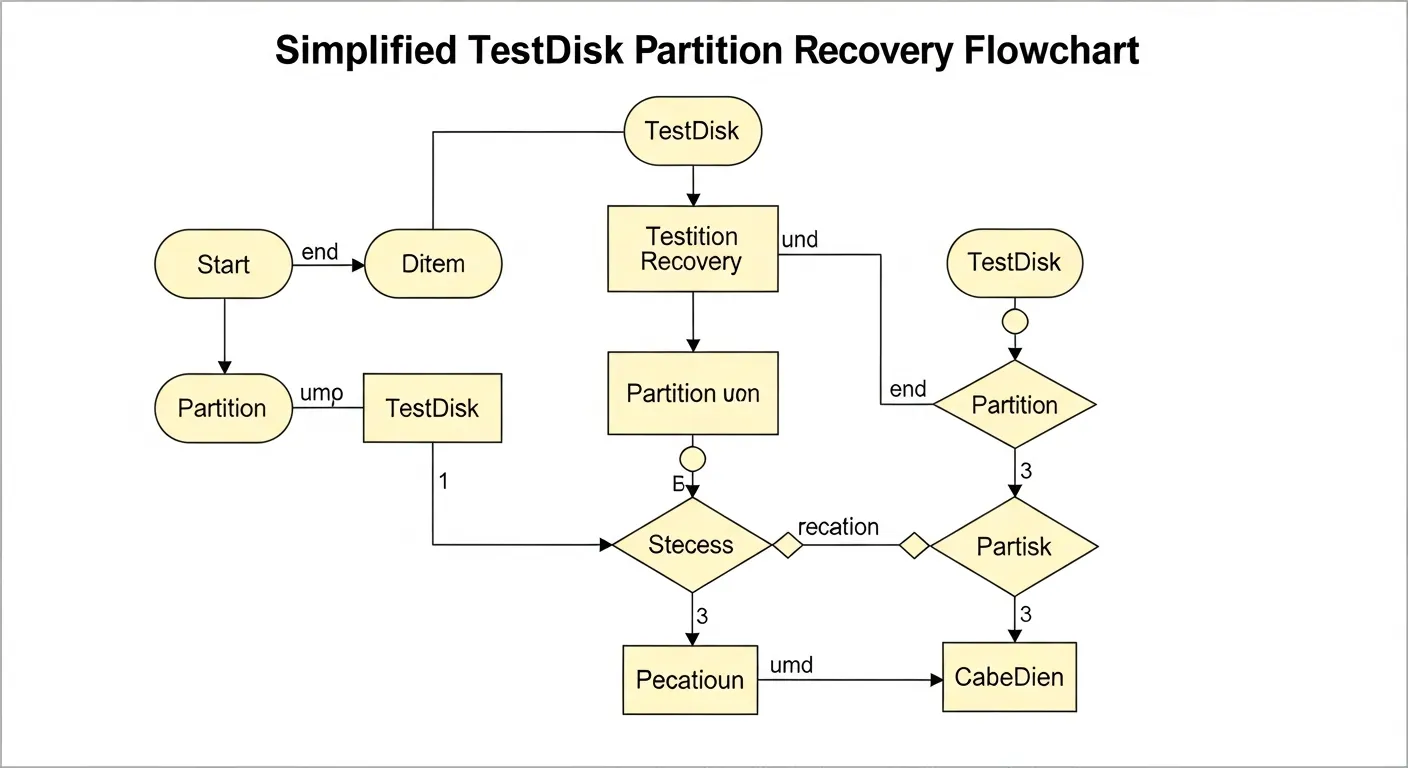Alt Text: Guia visual de recuperação de partição TestDisk