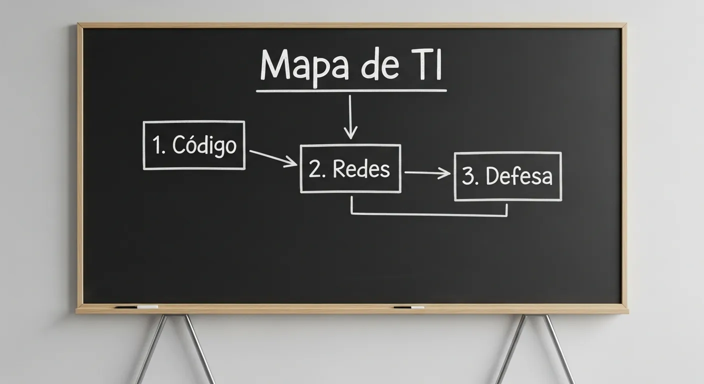 Fluxograma de estudos de TI na lousa