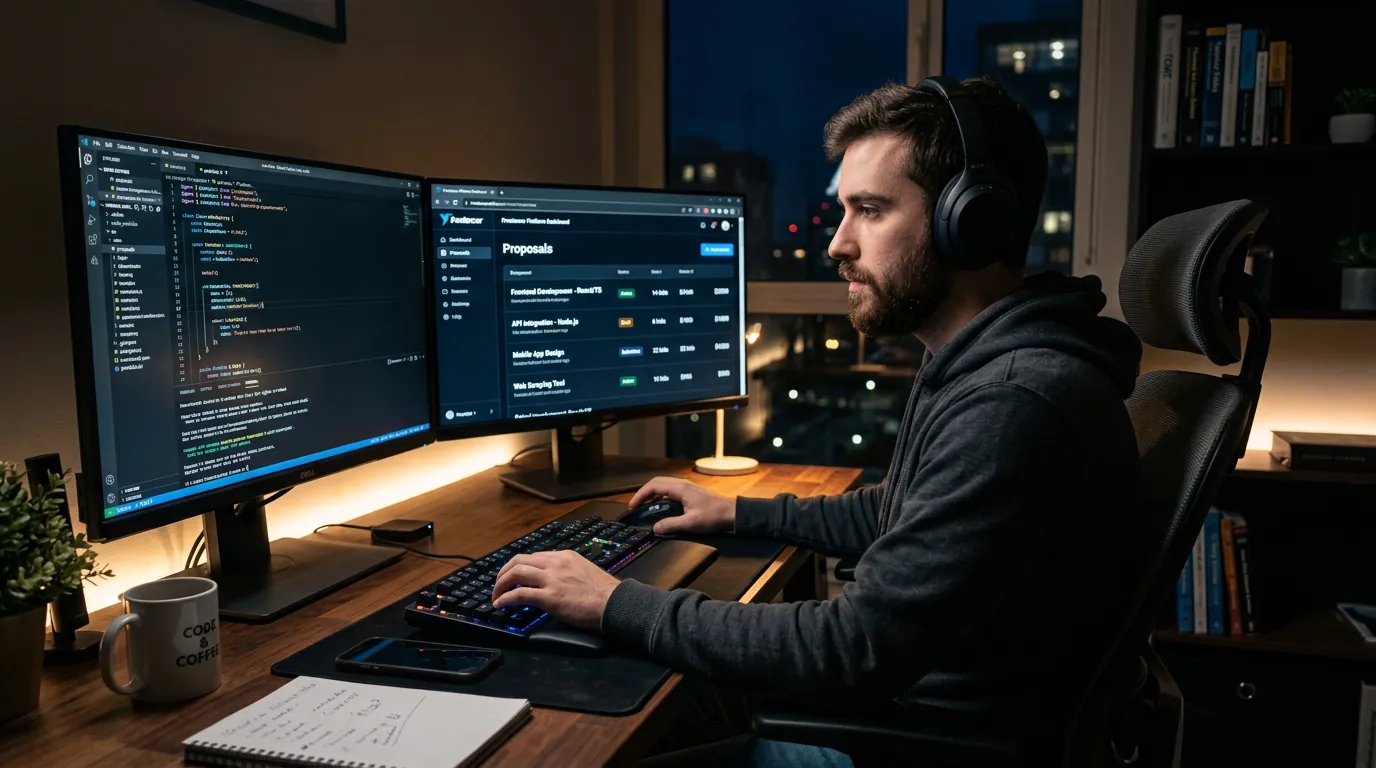 Desenvolvedor enviando propostas em plataforma freelancer