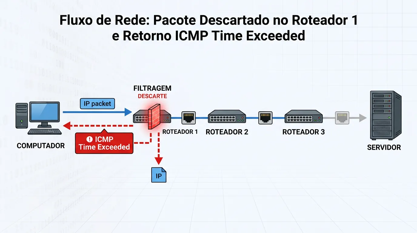Diagrama de funcionamento do Traceroute e TTL