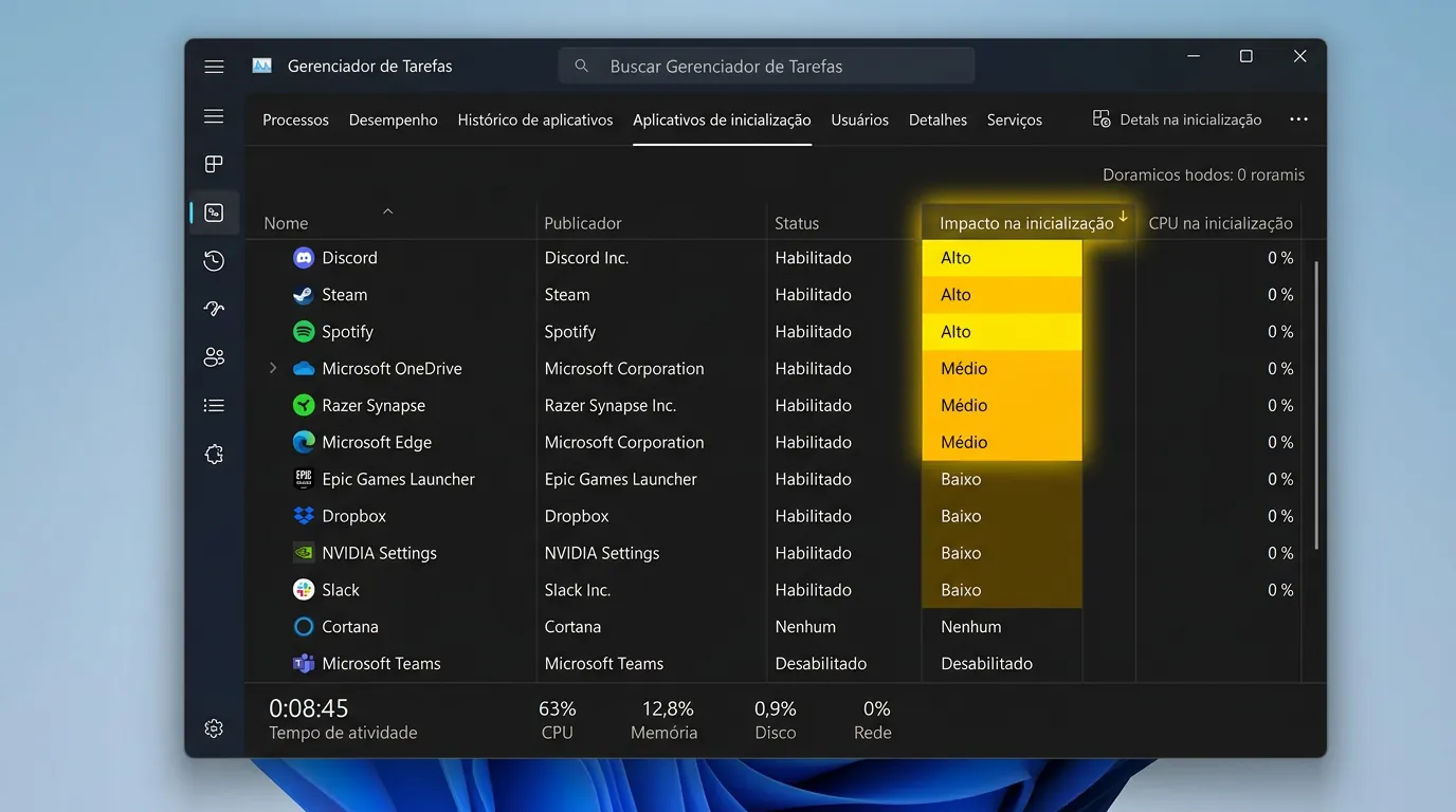 Desativando aplicativos na inicialização do Windows