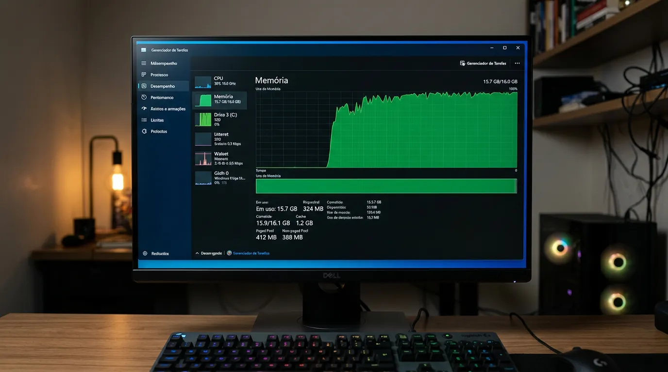 Gerenciador de Tarefas mostrando alto consumo de RAM
