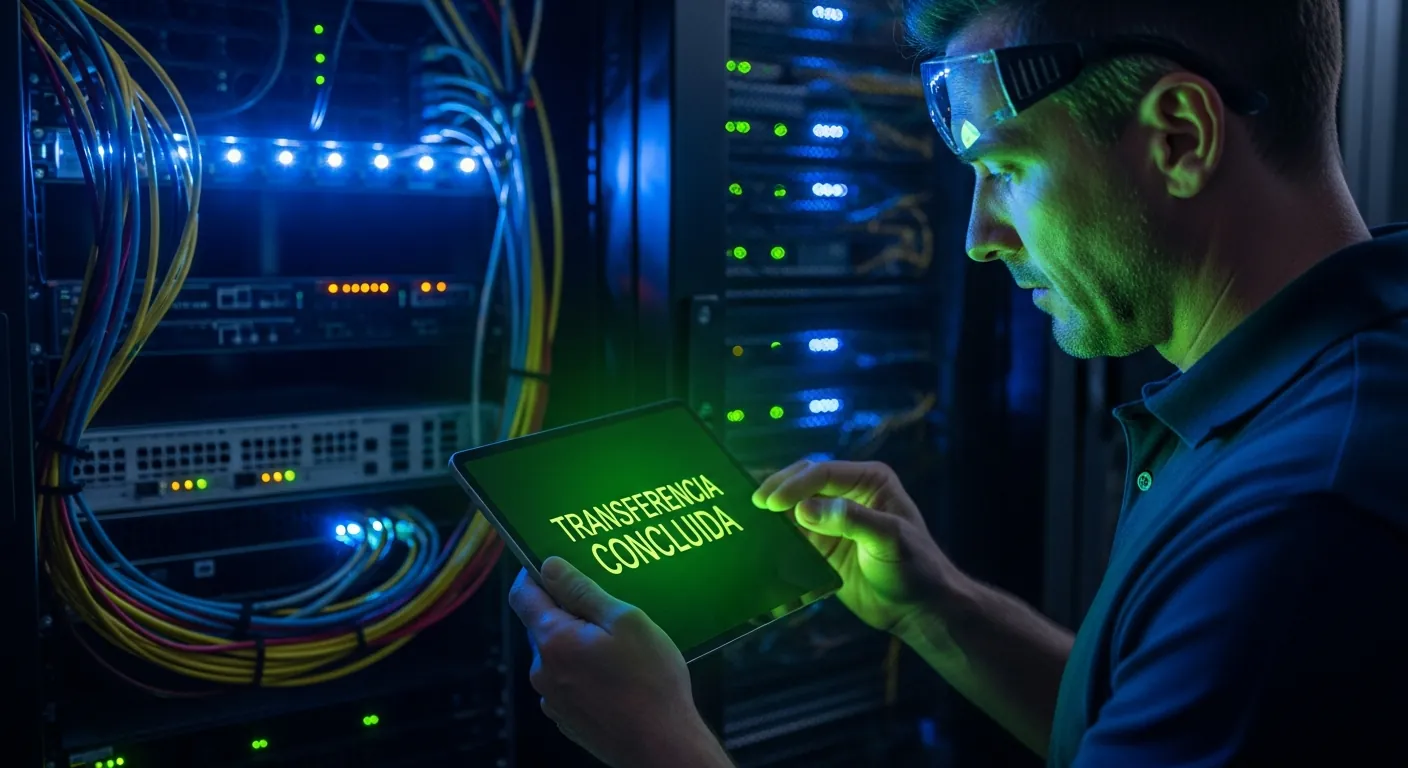 Profissional de TI gerenciando servidor de arquivos