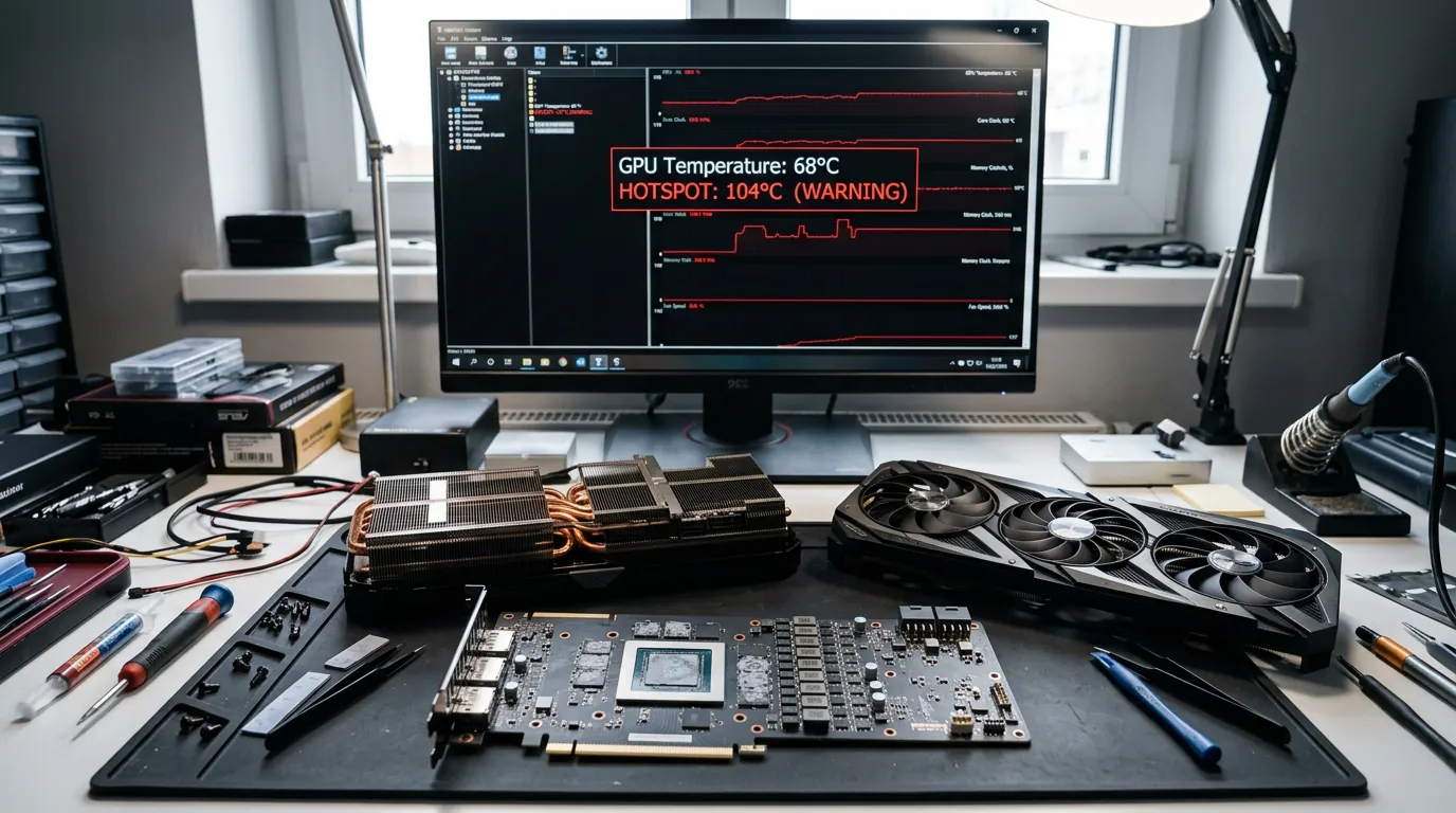 Placa de vídeo desmontada para análise térmica