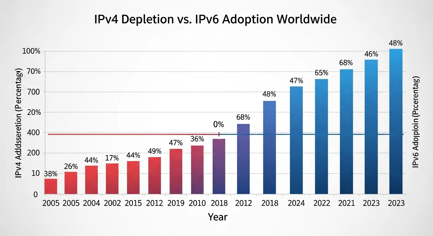 Gráfico de adoção do IPv6 globalmente