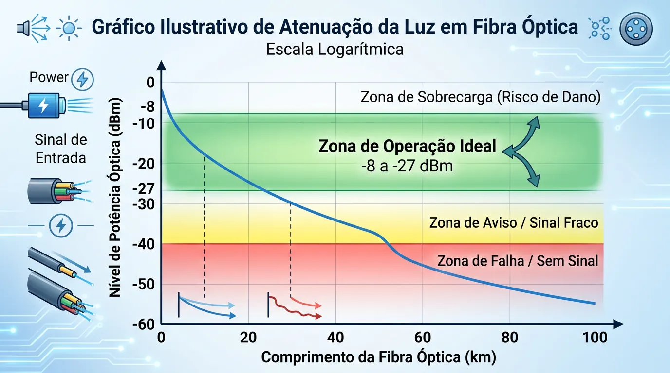Gráfico de atenuação do sinal GPON em dBm