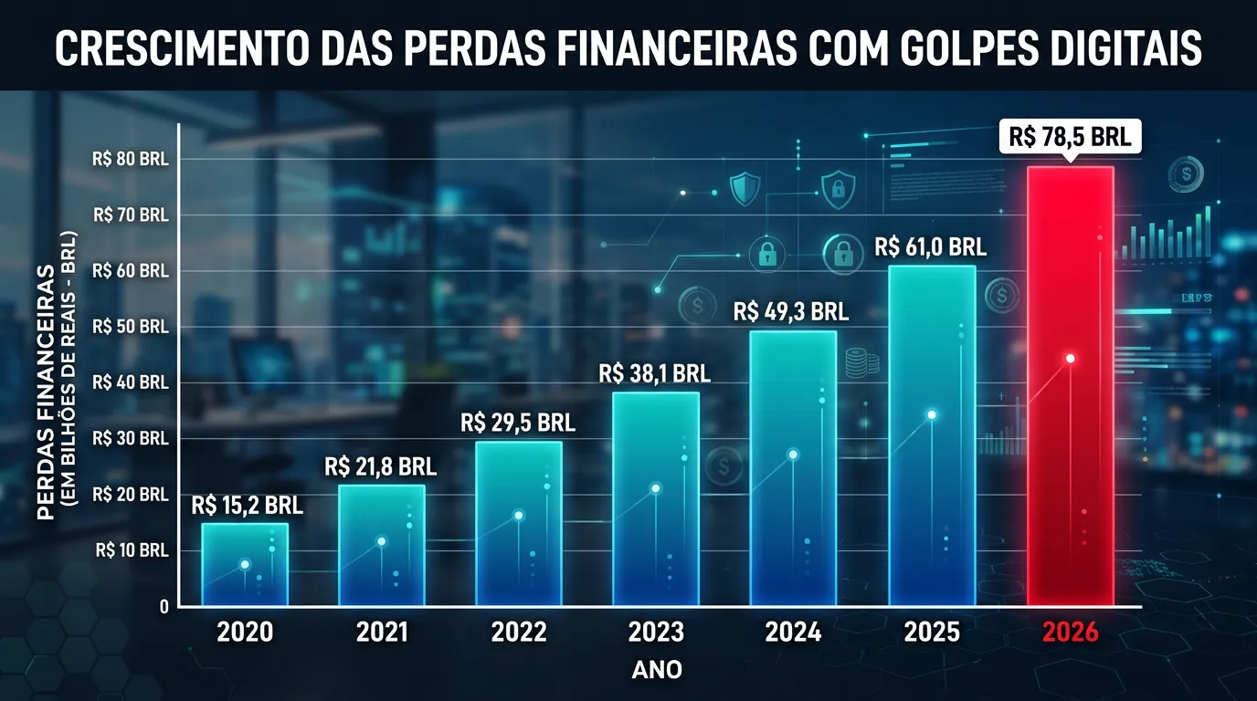 Gráfico mostrando o aumento de fraudes financeiras digitais