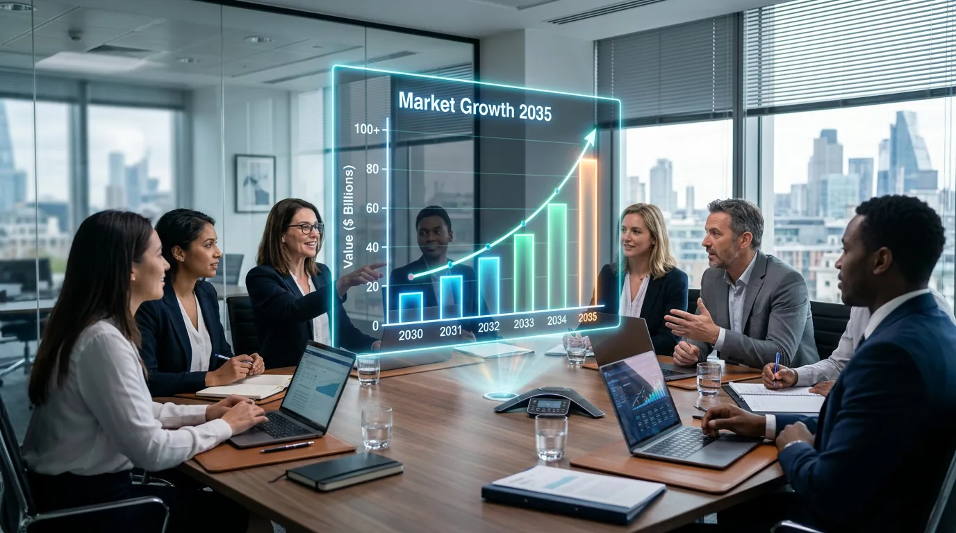 Gráfico holográfico mostrando crescimento do mercado de IA Física
