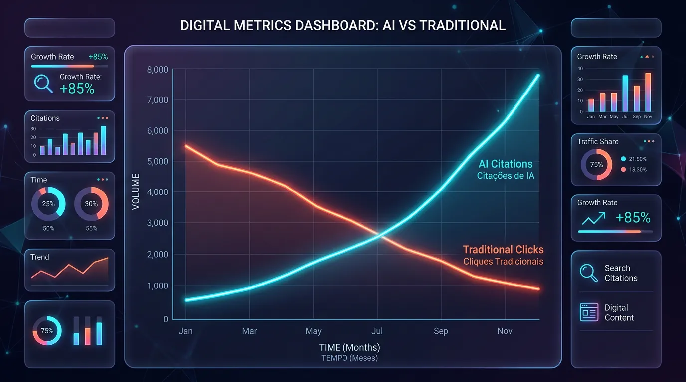 Gráfico comparativo entre cliques tradicionais e citações de IA