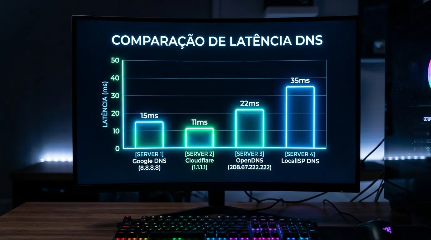 Gráfico comparativo de latência de servidores DNS