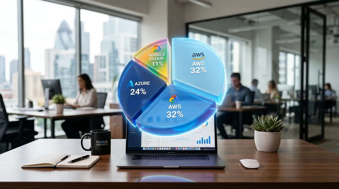 Gráfico de pizza de market share das provedoras de nuvem